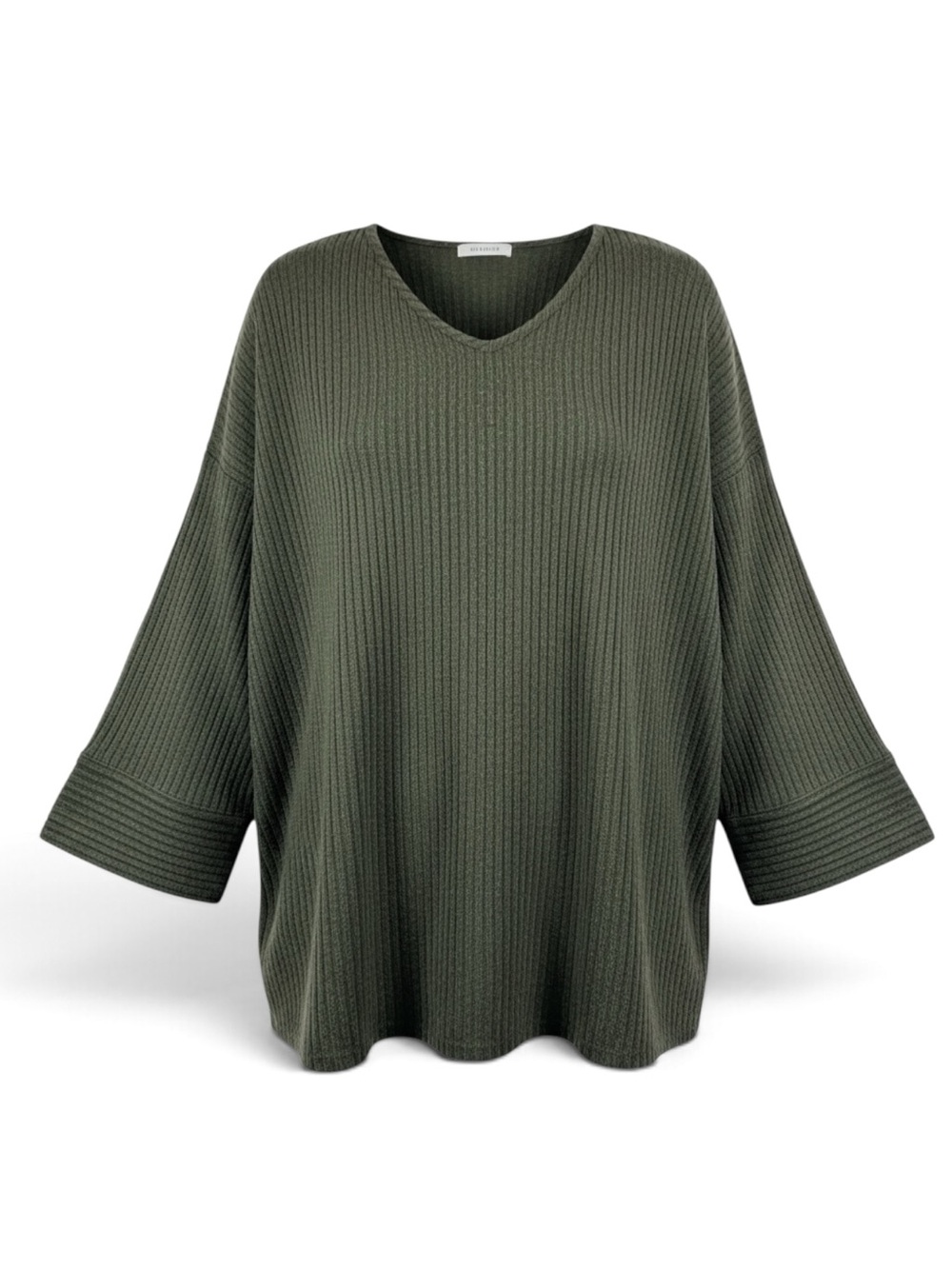 Cherish Olive Green Ribbed Oversized V-Neck Sweater - Fits Like Large